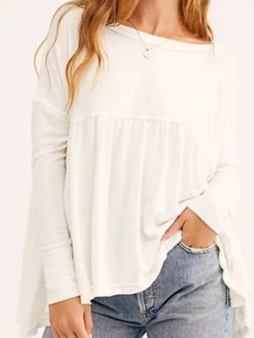 Free People Forever Your Girl Babydoll Top Women's White Long-Sleeve